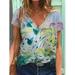 Women's Floral Print Tshirt Short Sleeve Loose Casual V-Neck 3D Digital Printed T Shirts Streetwear Tops