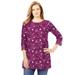 Woman Within Women's Plus Size Crochet-Trim Three-Quarter Sleeve Tunic