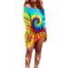 UKAP Womens Tie Dye Gradient Smock Dress Cocktail Party T Shirt Dress Plus Size Ladies Casual Loose Long Sleeve Round Neck A line Dress Knee Length