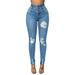 LilyLLL Womens Casual Denim Pants High Waist Ripped Curvy Skinny Ankle Jeans