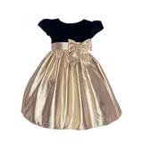 Lito Gold Velvet Poly Metallic Skirt Bow Christmas Dress Girls