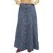 Women's Button Front Long Ankle Length Tiered Denim Prairie Skirt