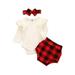 Xingqing Newborn Baby Girl Long Sleeve Cotton Romper Tops Plaid Shorts Headband Outfits Set Red 3-6 Months