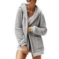 Women Warm Coat Soft Plush Zipper Fur Jacket Female Plush Overcoat Pocket Outwear Gray 2XL