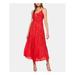 BARDOT Womens Red Sheer Spaghetti Strap V Neck Below The Knee Fit + Flare Dress Size L