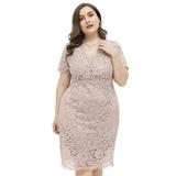 Sexy Dance Womens Plus Size Dress Floral Lace Bodycon Slim-Cut Midi Dresses Solid Color Casual comfortable Cocktail Party Sundress