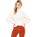 Favlux Womens Juniors Mock Neck Knit Crop Balloon Sleeve Sweater (L, Oatmeal)