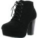 FOREVER CAMILLE-86 Women's Comfort Stacked Chunky Heel Lace Up Ankle Booties