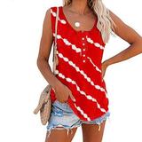 Tuscom Sleeveless Tops For Women Round Neck Dye Vest Seaside Button Down T-Shirt