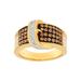 Women's Brown & White Belt Buckle Ring with Crystals in Gold-Plated Bronze
