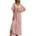 ZANZEA Women Casual V Neck Solid Color Short Sleeve Tiered Ruffle Loose Maxi Dress