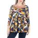 24seven Comfort Apparel Plus Size Feather Print Long Sleeve Babydoll Tunic Top