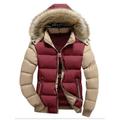 Plus Size Men Winter Warm Zipper Big Fur Collar Hooded Coat Jacket Contrast Color Long Sleeve Hoody Hooded Parka Jacket Outwear