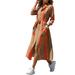 Women Striped Print Long Sleeve Long Maxi Shirt Dress Ladies Loose Casual Button Through Lapel V Neck Side Split Dresses