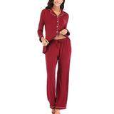 Women's V-neck Long Sleeve Trousers Pajamas Suit Gray 2XL Plus Size Women Clothes Suits