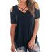 Ladies Cold Off Shoulder Short Sleeve T Shirts V Neck Tops Casual Criss Cross Tunic Blouse Women Summer Baggy Tee Shirt