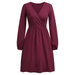 Women's V Neck Long Sleeve T Shirt Dresses Pleated Loose Swing Casual Midi Dress Knee Length