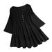 Bseka Women Casual Solid Color Loose Plus Size 3/4 Sleeve Scoop Neck Ruffled Button Comfy Vintage Dress Pleated Swing Dresses