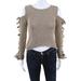 One On One Womens Long Sleeve Cold Shoulder Sweater Tan Cropped Tie Size 1