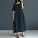 Women Summer Dress Vintage O Neck Short Sleeve Casual Loose Party Robe Cotton Long Maxi Plus Size Dress