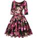 MINTLIMIT 50s 60s Swing Picnic Party Casual Cocktail Ladies Wintage Dresses (Floral Fuchsia - Size XL)