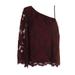 1.State Womens Wine 3/4-Sleeve One-Shoulder Lace Blouse L