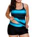 AMGRA Plus Size Bathing Suits for Women Womens Criss Cross Back Color Block Print Tankini Top with Boyshorts Swimsuit XXL