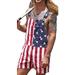 Loalirando Women Summer Denim Dress Adjustable Straps National Flag Overall Dress