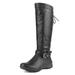 Dream Pairs Women Pull On Flat Winter Mid Calf Knee High Snow Riding Boots Shoes TORKA BLACK Size 5.5