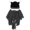 Ma&Baby Knit Viking Beard Horn Hat Crazy Ski Cap Barbarian Beanie Halloween