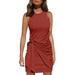 Sexy Dance Women Summer Casual T Shirt Dresses Beach Cover Up Plain Pleated Tank Bodycon Dress with Butterfly Straps Red M(US 8-10)