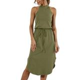 Women Summer Beach Sundress Sleeveless Backless Midi Dress Loose Kaftan T-Shirt Dress Ladies Party Cocktail Dress