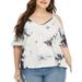 Avamo Womens L-4XL Plus Size Tie Dye T Shirts Loose Strappy Cold Shoulder Tops Basic V Neck T Shirts