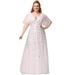 Ever-Pretty Women's Plus Size Short Sleeve A-line Embroidery Elegant Sepcial Occasion Dress 07342 White US22
