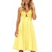 Sexy Dance Women Dresses Summer Tie Front V-Neck Spaghetti Strap Button Down A-Line Backless Swing Midi Dress Yellow XL(US 12-14)