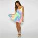 Alloet Women Spaghetti Strap Rainbow Tie-Dye Loose Round Neck Short Dresses