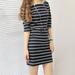 TANGNADE Women's O-Neck Stripe Print Casual Half Sleeve Show Thin Knee Length Dress