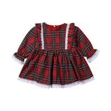 Toddler Baby Girl Plaid Christmas Dress Long Sleeve Ruffle Plaid Dress Xmas Clothes Fall Winter Outfits Party Dress