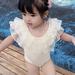 Toddler Baby Girl s One-piece Swimwear Bikini Pearl Gauze Ruffled Collar One-Piece Swimwear Bathing Suit Tankini Summer Clothes