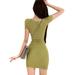 Ladies Sexy Bandage Dress Women Wavy Collar Show Clavicle Temperament Slim Covered Short Sleeve Knit Dress