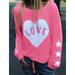 Womens Autumn Casual Pullover Long Sleeve Round Neck Heart Printing Sweatshirt Jumpers
