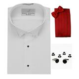 Wing Collar Tuxedo Shirt, Red Cummerbund, Bow-Tie, Cuff Links & Studs Set
