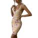 Listenwind Women's Sexy Halter V Neck Knee Length Party Club Beach Floral Bodycon Bandage Dresses