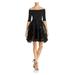 AQUA Womens Black Crochet 3/4 Sleeve Off Shoulder Mini A-Line Party Dress Size 8