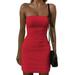 Women's Sexy Strapless Tube Ruched Bodycon Dress Off Shoulder Sleeveless Party Clubwear Stretchy Mini Dress