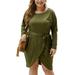 Women Long Sleeve Boho Skirt Dress Solid Color Slit Hem Lace Up Bandage Dresses Beach Sundress Plus Size XL-4XL