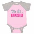 Funny Potty Training Baseball Bodysuit Raglan â€œPotty Like A Rockstarâ€� Cute Rockstar Shirt Gift - Baby Tee, 6-12 months, Pink & Grey Short Sleeve