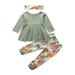 3PCS Toddler Kids Baby Girl Clothes Tops T-shirt Flower Pants Leggings Outfit