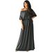 KOH KOH Long One Off Shoulder Flowy Casual 3/4 Short Sleeve Full Floor Length Cocktail Evening Wedding Party Guest Sexy Tall Maxi Dress Gown For Women Dark Gray Grey Large US 12-14 NT001