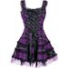 Women's New Fashion Plus Size Sleeveless A-line Plaid Short Dress Classic Lolita Frill Frock Lace Dress Vintage Gothic Victorian Lace Up Mini Dress Halloween Party Ball Gowns Cosplay Costume